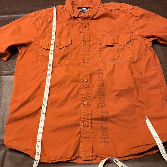Harley Davidson Men's Holdout Shirt Large Orange Logo short sleeve button Up - Picture 15 of 15